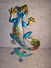 Metal Gecko Wall Decor Outdoor Indoor Lizard Art Sculpture With Glass Eyes 17 In