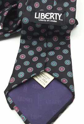 Corbata de seda 58" Liberty of London turquesa gris fucsia punto concéntrico en azul marino Foto 1 de 2