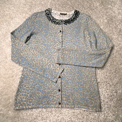 Cárdigan suéter estampado de leopardo J McLaughlin adornado cuello joya para mujer pequeño Foto 1 de 4