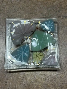 1960's Higgins Art Glass Starburst Atomic Trinket Plate 3.5” Signed - Picture 1 of 6