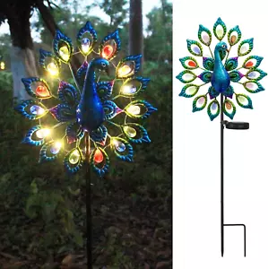Yard Decorations Outdoor Waterproof Solar Garden Lights Metal Peacock Garden ... - Picture 1 of 1