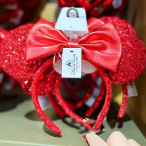Disney Parks Mickey Minnie Ears Pirate Red Sequin Bow Headband Disneyland - Picture 1 of 10