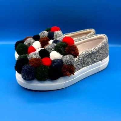 Joshua Sanders 女式 8.5 码灰色羊毛圆头懒人鞋 Pom Pom 运动鞋 — 第 1/4 张图片