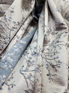 BABY BLUE TINY Floral Brocade Fabric Sold By The Yard Beige TEXTURED For Dress - Picture 1 of 11