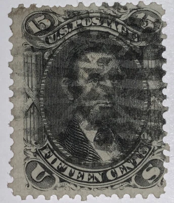 Sellos de viaje: sello de Estados Unidos Scott #77 de 1861-66, Lincoln de 15 centavos, usado, Ng, con bisagras Foto 1 de 4