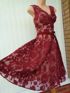 PHASE EIGHT HEIDI MERLOT BURNOUT 50'S FLARE MIDI DRESS 12 ONCE £140 PERFECT - Picture 1 of 14