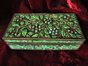ANTIQUE ca. 1900 JEWELED - ENAMELED COPPER REPOUSSE LIDDED BOX - CHINA - Picture 1 of 6
