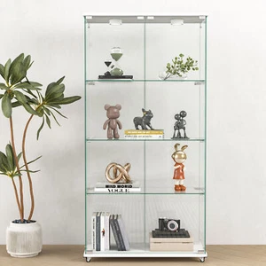 Glass Display Cabinet with LED Lights Modern Collectibles Toy Organizers Rack - Picture 1 of 120