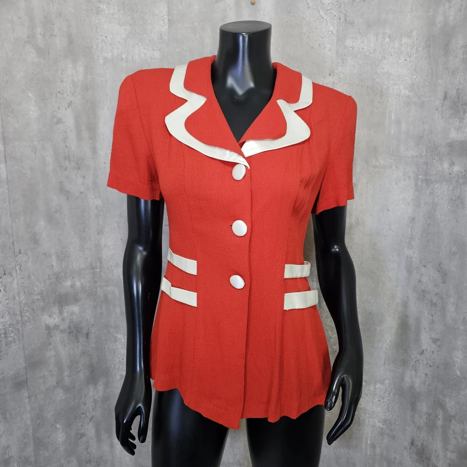Vintage 80s 90s YES Womens M Red Crepe 3 Button Tailored Short Sleeve Blazer - Image 1 of 4