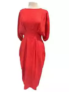 UOOZEE Linen Blend Midi Dress With Dolman Sleeves & Pleated Waist - Picture 1 of 4