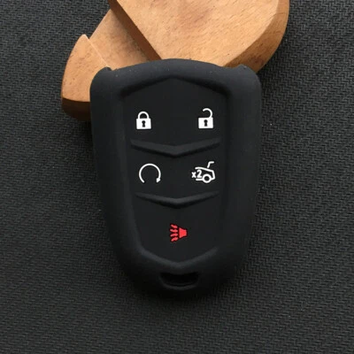 Fit Cadillac 5 Button Smart Remote Keyless Key Fob Silicone Case Cover Black - Image 1 of 4