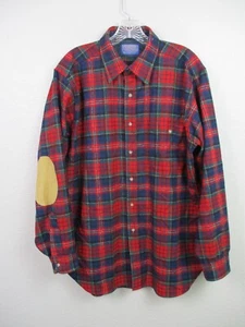 Pendleton Shirt Large Red Plaid Virgin Wool Macpherson Tartan Pocket Elbow Patch - Picture 1 of 15