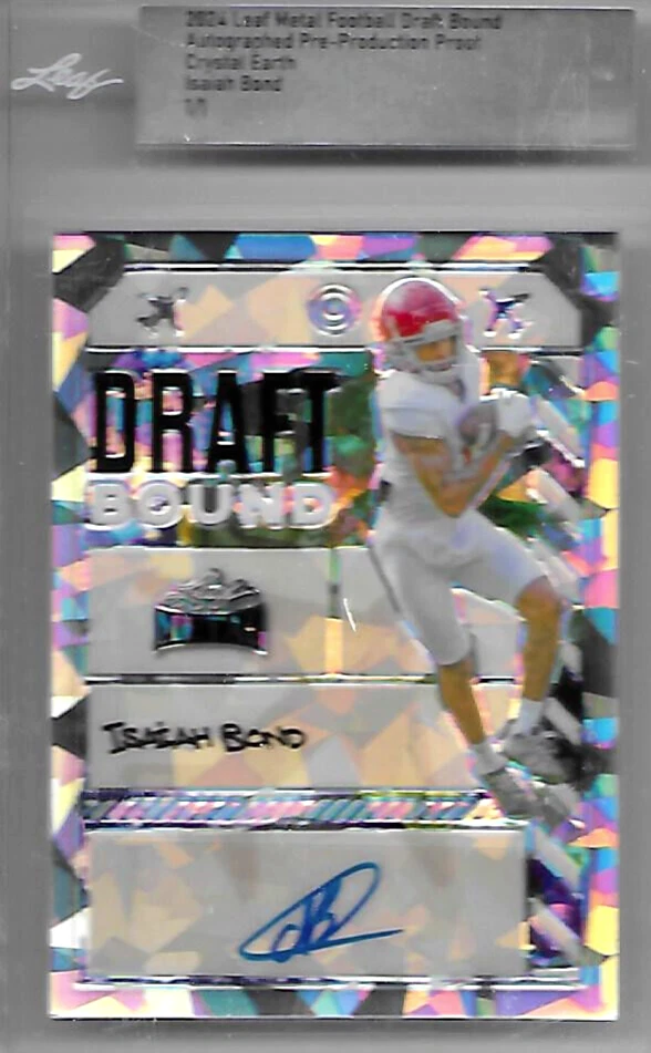 2024 LEAF METAL FOOTBALL PROOF ISAIAH BOND ROOKIE CRYSTAL EARTH PRIZM AUTO 1/1