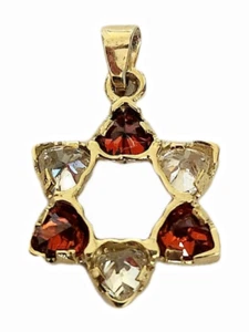 14k Gold Star of David Pendant Cubic Zirconia Stones in Red & White 25mm H #37 - Picture 1 of 1