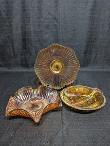 Vintage Carnival Depression Glass Marigold Amber Assorted Bowls And Plate - Picture 1 of 7