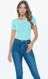 Natural Uniform Short Sleeve Scoop Neck Body Suit-Breathable Cotton Stretch 7184 - Picture 1 of 41