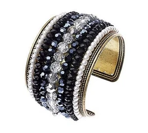 Wide Roman Sparta Indian Bollywood Luk Heavy Blue Black Czech Glass Cuff Bangle - Picture 1 of 2