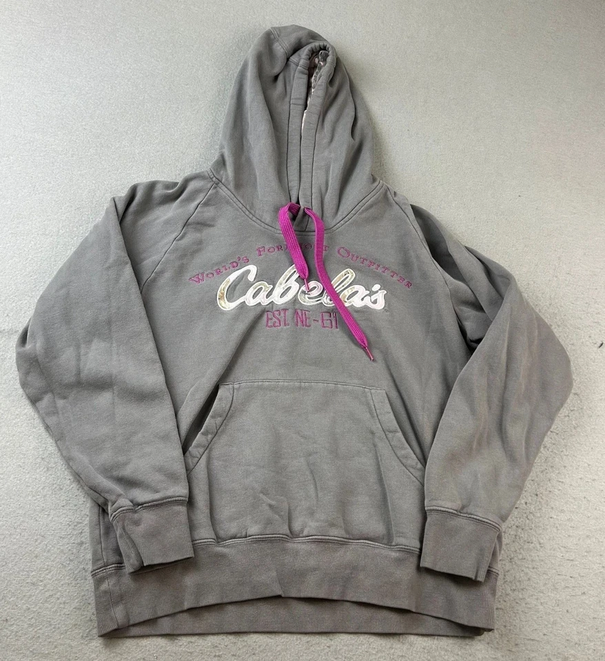 Cabelas Sudadera con Capucha Mujer Grande Gris Grueso Bordado Pullover Foto 1 de 4