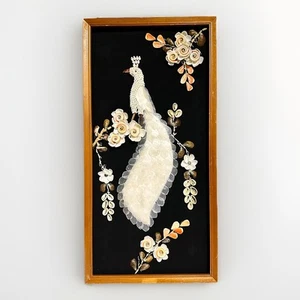 VINTAGE SEASHELL SHELL ART Wall Hanging Wood Frame PEACOCK BIRD 30x60cm (t..) - Picture 1 of 24