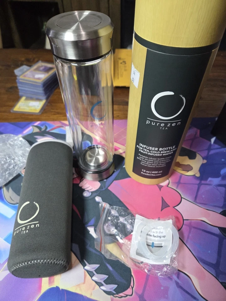 Vaso con infusor - Taza de té de viaje de vidrio de doble pared con acero inoxidable  Foto 1 de 4