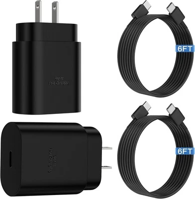 2 Pack 25w USB-C Super Fast Wall Charger+6FT Cable FOR Galaxy S24 S23 S22 Ultra - Image 1 of 4