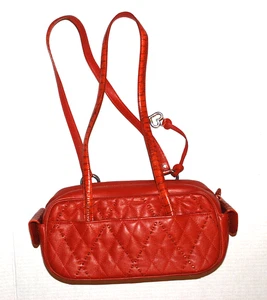 Brighton Handbag Purse Red Leather Crossbody End Pockets Diamond Design Dust Bag - Picture 1 of 18