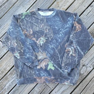 Jerzees Vtg Mens Sz XL Mossy Oak Breakup Camouflage Crewneck Sweatshirt Grunge - Picture 1 of 8
