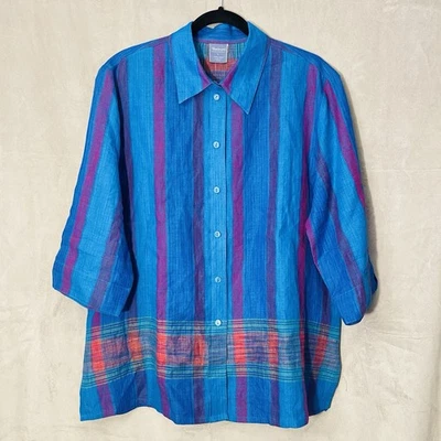 Camisa Westbound azul 100 % lino mangas 3/4 para mujer talla L Foto 1 de 4