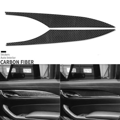 Cubierta de panel de manija de puerta trasera interior de fibra de carbono real para Cadillac CTS 2014-19 Foto 1 de 4
