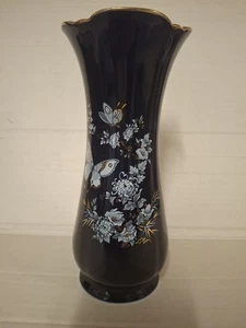 Vintage Vase Kobaldblau mit Goldrand und  Blumendekor von APRO aus Nachlass  - Bild 1 von 2