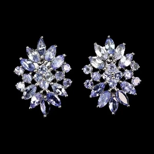 925 Sterling Silver Earrings Marquise Tanzanite 4x2mm Natural Gemstone Jewelry - Picture 1 of 13