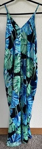 Van Winkle And Co Kleid klein grün blau Satin lang Maxi hoher Schlitz Taschen Handfläche - Bild 1 von 7