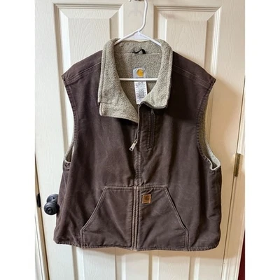 Chaleco de Lona Forrado Carhartt Sherpa Marrón Para Hombre Grande y Alto 2XL V33 DKB Foto 1 de 4