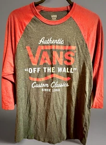 Camiseta de béisbol con logotipo de Vans Off The Wall azul/gris y rojo camiseta gráfica M algodón - Imagen 1 de 3