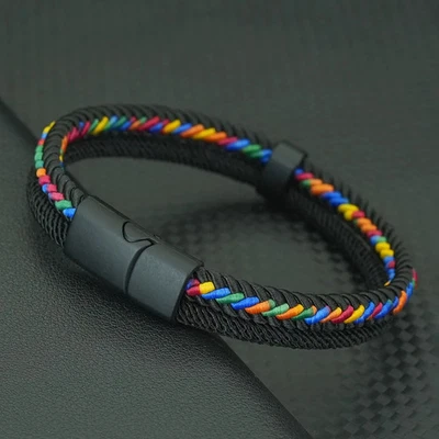 Pulsera Cuerda Trenzada Hombres Doble Tejido Ajustable Cierre Magnético Joyería Exterior Foto 1 de 4