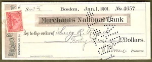 GIRO DE CHEQUES BANCARIO NACIONAL DE COMERCIANTES 1901 Boston MA ~ RR - Imagen 1 de 1