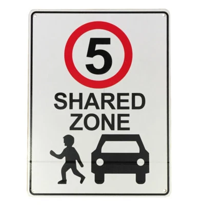 2x Speed Limited 5 KM Shared Zone Children Traffic Sign 200x300mm Metal Warning - image 1 of 3