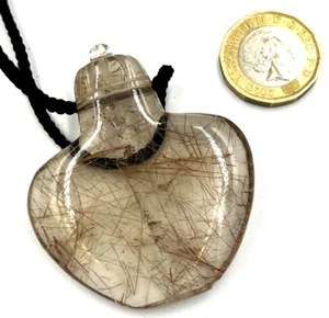 Vintage Large Rutilated Quartz Hand Carved Pendant on Cord - Picture 1 of 12