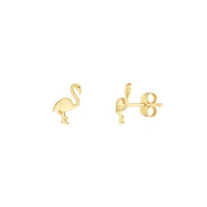 14K Solid Yellow Gold Flamingo Tropical Bird Stud Earrings - Bild 1 von 5