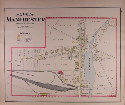 Mapa 1904, VILLAGE of MANCHESTER, ONTARIO Co., NUEVA YORK / SHORTSVILLE en reverso Foto 1 de 2