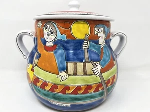 DE SIMONE SICILY ITALY CHARACTER FISHING BOAT SICILY BISCOTTI JAR PICASSO STYLE - Picture 1 of 21