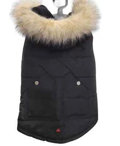 Pajar Pup QUILTED Dog Jacket,Coat Fleece Lined Faux Fur Hood Barnard Black LARGE - Picture 1 of 6