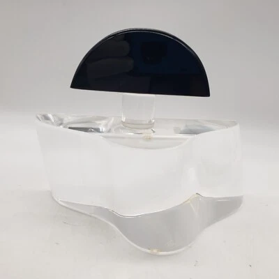 VINTAGE VAN TEAL LUCITE ACRYLIC PERFUME BOTTLE SCULPTURE CLEAR, BLACK STOPPER - Image 1 of 4