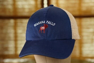 Niagara Falls 29 Moose Cap – Vintage Navy & Tan Mesh Snapback Trucker Hat - Image 1 of 4