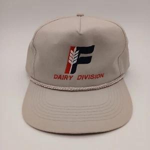 Vintage Farm Dairy Division Hat Advertising Trucker Cap Snapback Beige Rope - Picture 1 of 24