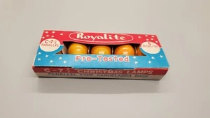 Vintage C 7 1/2 5 Christmas Tree Bulbs Orange - Royalite Original Box! - Picture 1 of 6