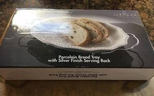 GODINGER SILVER ART COMPANY PORCELAIN BREAD TRAY SILVER FINISH SERVING RACK NEW - Picture 1 of 6