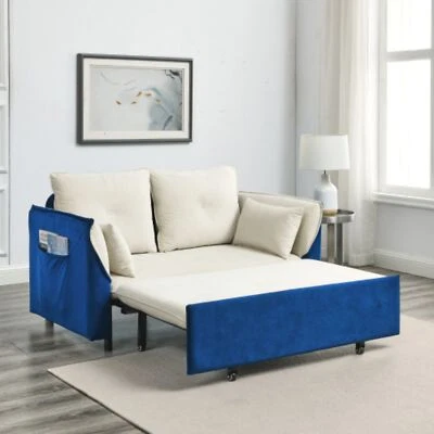 Sofá ajustable de 57" con cama extraíble de terciopelo sofá de 2 asientos Love Seat Foto 1 de 4