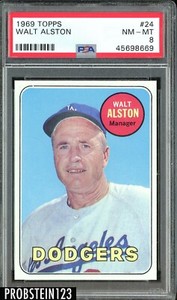 1969 Topps #24 Walt Alston Los Angeles Dodgers PSA 8 NM-MT