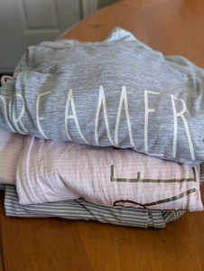 RAE DUNN PJs Women's Large Pink Gray One Top Dreamer Two Bottoms More Love Lot 3 - Picture 1 of 7